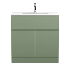 Hudson Reed Urban 800mm Floor Standing 2 Door/drawer Unit & Basin 2 Contemp Satin Green MFC Painted Matt 828x810x390mm - JJ Building Materials