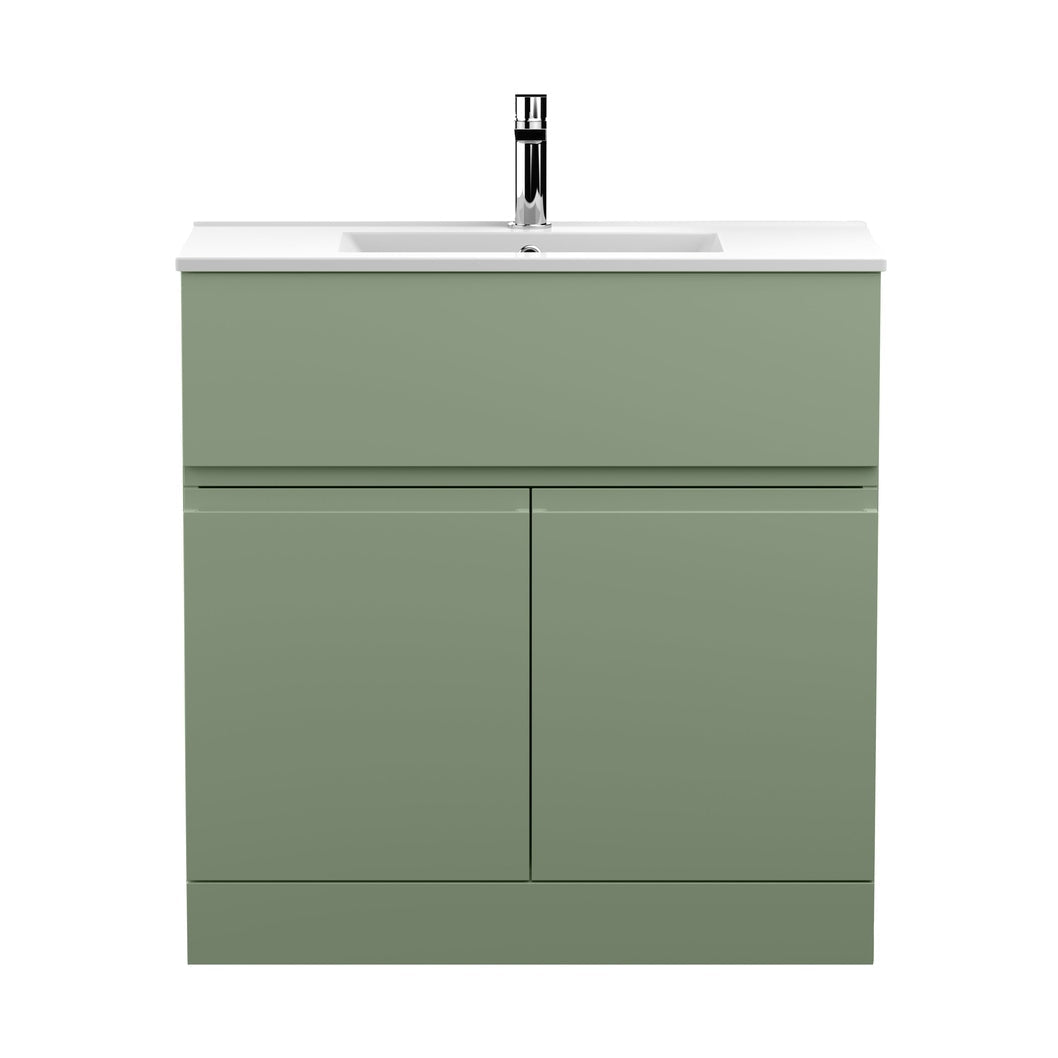 Hudson Reed Urban 800mm Floor Standing 2 Door/drawer Unit & Basin 2 Contemp Satin Green MFC Painted Matt 828x810x390mm - JJ Building Materials