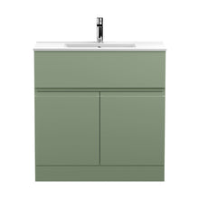 Hudson Reed Urban 800mm Floor Standing 2 Door/drawer Unit & Basin 2 Contemp Satin Green MFC Painted Matt 828x810x390mm - JJ Building Materials