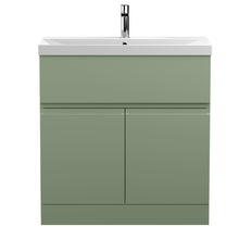 Hudson Reed Urban 800mm Floor Standing 2 Door/drawer Unit & Basin 3 Contemp Satin Green MFC Painted Matt 860x810x395mm - JJ Building Materials