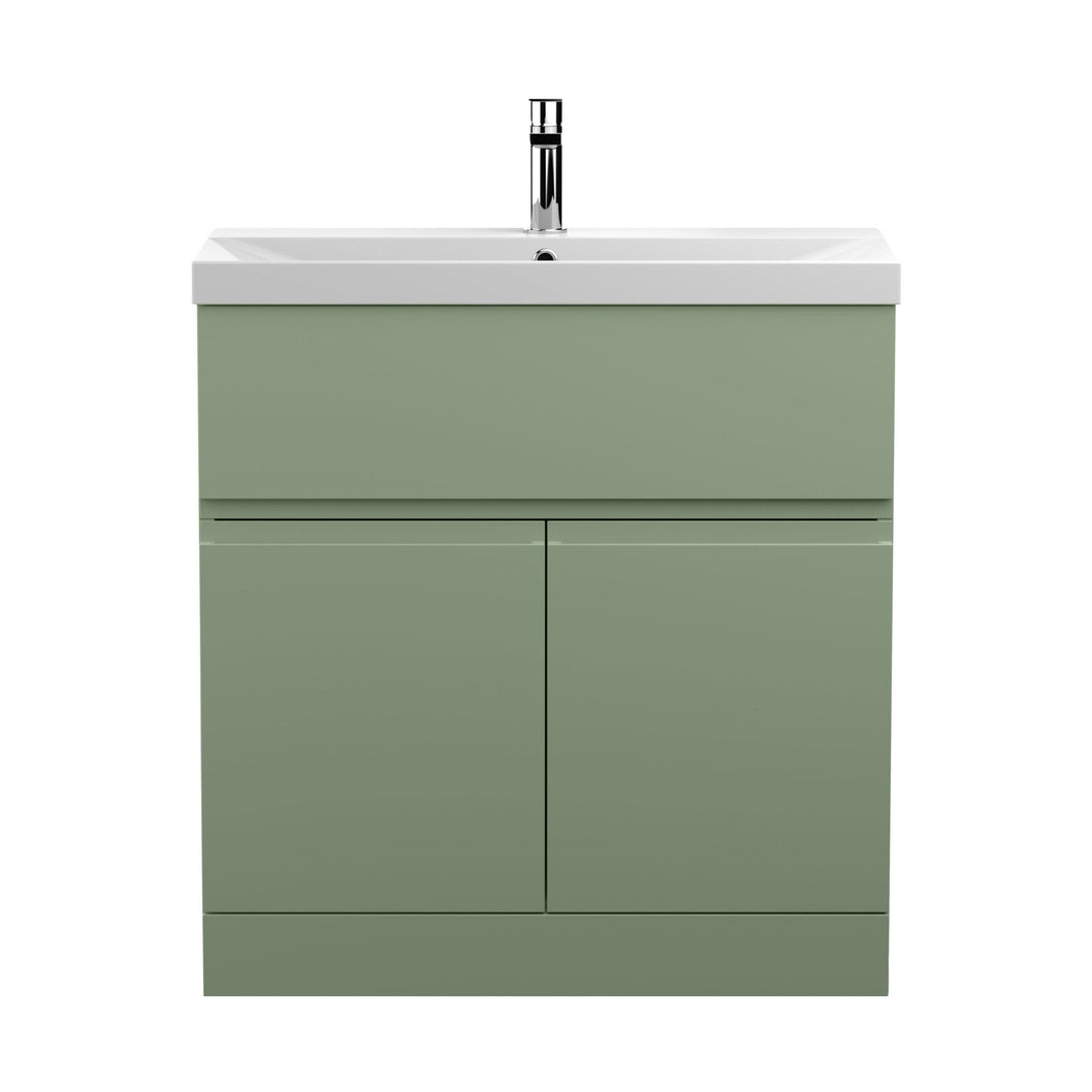 Hudson Reed Urban 800mm Floor Standing 2 Door/drawer Unit & Basin 3 Contemp Satin Green MFC Painted Matt 860x810x395mm - JJ Building Materials