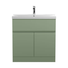 Hudson Reed Urban 800mm Floor Standing 2 Door/drawer Unit & Basin 3 Contemp Satin Green MFC Painted Matt 860x810x395mm - JJ Building Materials