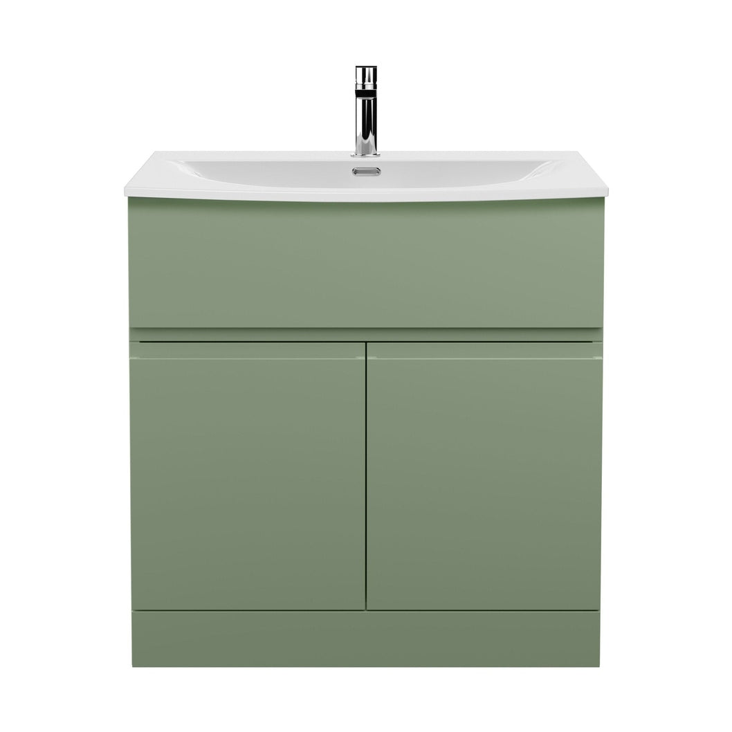 Hudson Reed Urban 800mm Floor Standing 2 Door/drawer Unit & Basin 4 Contemp Satin Green MFC Painted Matt 835x810x440mm - JJ Building Materials
