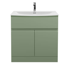 Hudson Reed Urban 800mm Floor Standing 2 Door/drawer Unit & Basin 4 Contemp Satin Green MFC Painted Matt 835x810x440mm - JJ Building Materials