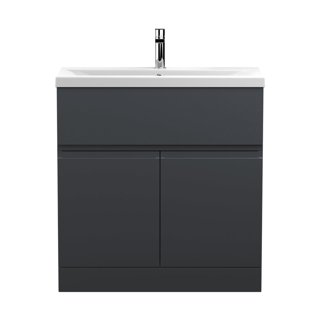 Hudson Reed Urban 800mm Floor Standing 2 Door/drawer Vanity & Basin 1 Contemp Soft Black MFC Painted Matt 850x810x390mm - JJ Building Materials