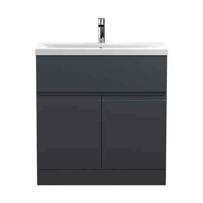 Hudson Reed Urban 800mm Floor Standing 2 Door/drawer Vanity & Basin 1 Contemp Soft Black MFC Painted Matt 850x810x390mm - JJ Building Materials