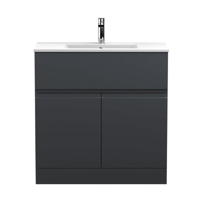Hudson Reed Urban 800mm Floor Standing 2 Door/drawer Vanity & Basin 2 Contemp Soft Black MFC Painted Matt 828x810x390mm - JJ Building Materials
