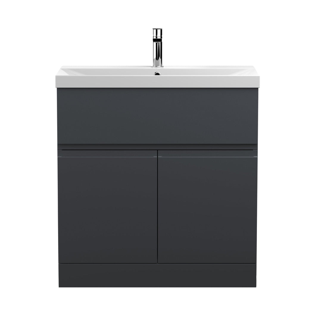 Hudson Reed Urban 800mm Floor Standing 2 Door/drawer Vanity & Basin 3 Contemp Soft Black MFC Painted Matt 860x810x395mm - JJ Building Materials