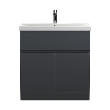 Hudson Reed Urban 800mm Floor Standing 2 Door/drawer Vanity & Basin 3 Contemp Soft Black MFC Painted Matt 860x810x395mm - JJ Building Materials