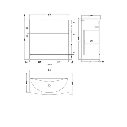 Hudson Reed Urban 800mm Floor Standing 2 Door/drawer Vanity & Basin 4 Contemp Soft Black MFC Painted Matt 835x810x440mm - JJ Building Materials