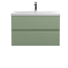 Hudson Reed Urban 800mm Wall Hung 2 Drawer Unit & Basin 1 Contemp Satin Green MFC Painted Matt 540x810x390mm - JJ Building Materials