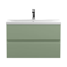 Hudson Reed Urban 800mm Wall Hung 2 Drawer Unit & Basin 1 Contemp Satin Green MFC Painted Matt 540x810x390mm - JJ Building Materials