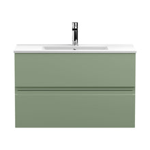 Hudson Reed Urban 800mm Wall Hung 2 Drawer Unit & Basin 2 Contemp Satin Green MFC Painted Matt 518x810x390mm - JJ Building Materials