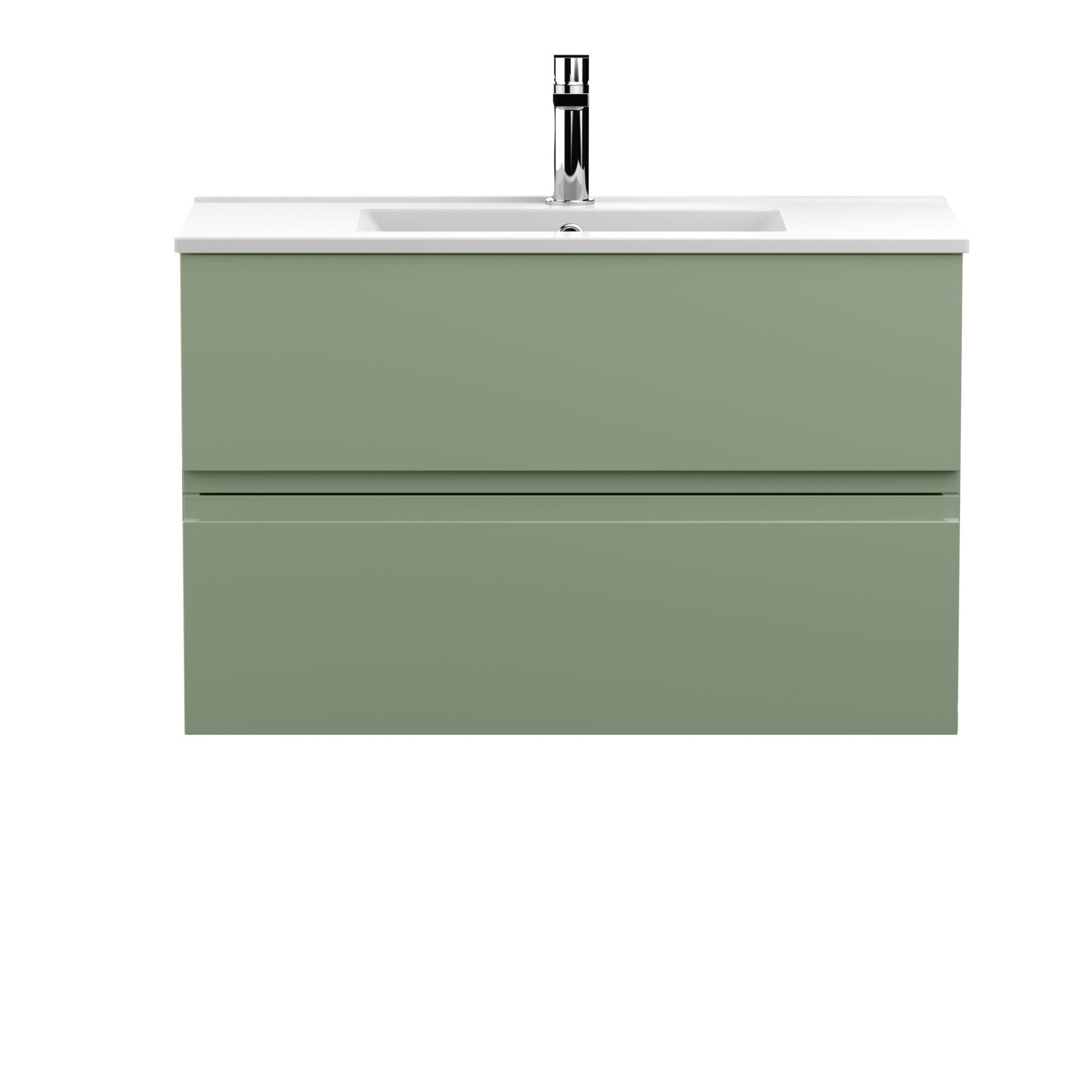 Hudson Reed Urban 800mm Wall Hung 2 Drawer Unit & Basin 2 Contemp Satin Green MFC Painted Matt 518x810x390mm - JJ Building Materials
