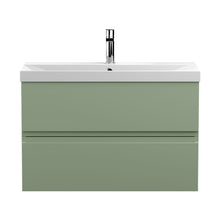 Hudson Reed Urban 800mm Wall Hung 2 Drawer Unit & Basin 3 Contemp Satin Green MFC Painted Matt 550x810x395mm - JJ Building Materials