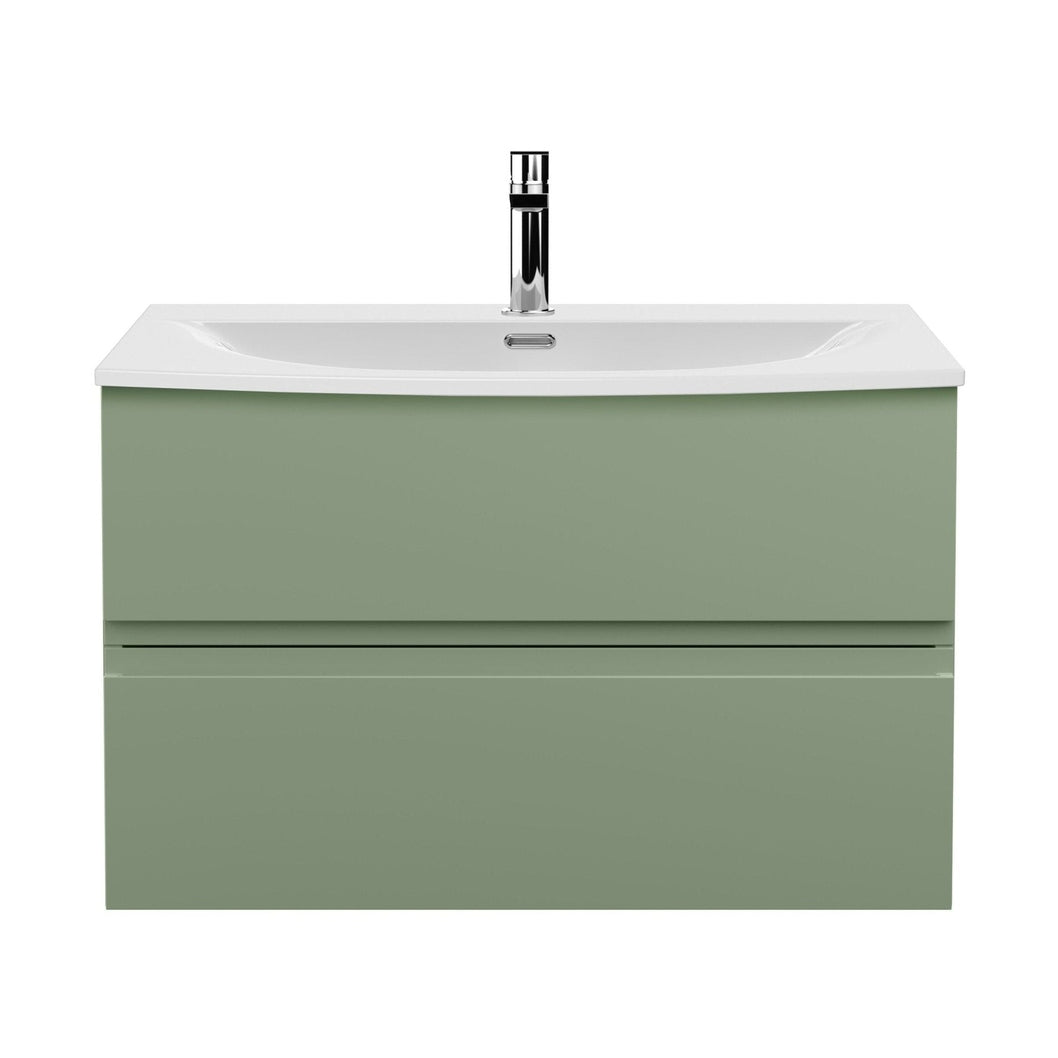 Hudson Reed Urban 800mm Wall Hung 2 Drawer Unit & Basin 4 Contemp Satin Green MFC Painted Matt 525x810x440mm - JJ Building Materials