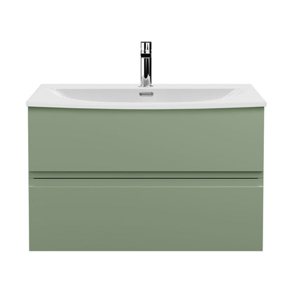 Hudson Reed Urban 800mm Wall Hung 2 Drawer Unit & Basin 4 Contemp Satin Green MFC Painted Matt 525x810x440mm - JJ Building Materials