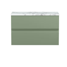 Hudson Reed Urban 800mm Wall Hung 2 - drawer Unit & Laminate Worktop Contemp Satin Green MFC Painted Matt 522x810x390mm - JJ Building Materials