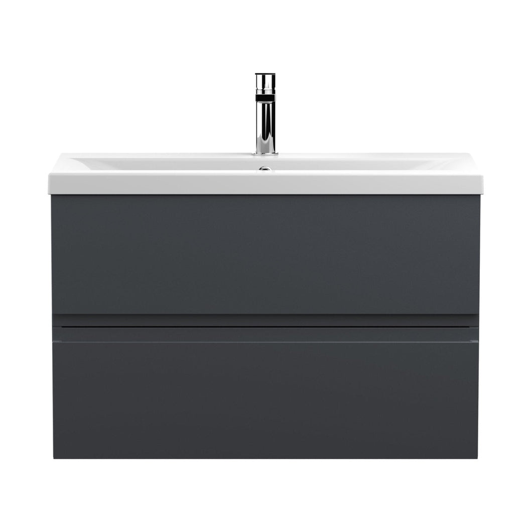 Hudson Reed Urban 800mm Wall Hung 2 Drawer Vanity & Basin 1 Contemp Soft Black MFC Painted Matt 540x810x390mm - JJ Building Materials