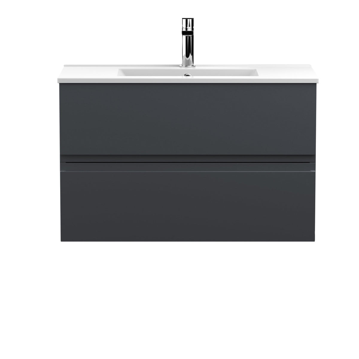 Hudson Reed Urban 800mm Wall Hung 2 Drawer Vanity & Basin 2 Contemp Soft Black MFC Painted Matt 518x810x390mm - JJ Building Materials