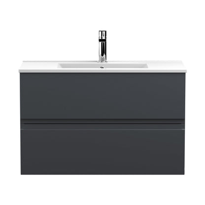 Hudson Reed Urban 800mm Wall Hung 2 Drawer Vanity & Basin 2 Contemp Soft Black MFC Painted Matt 518x810x390mm - JJ Building Materials