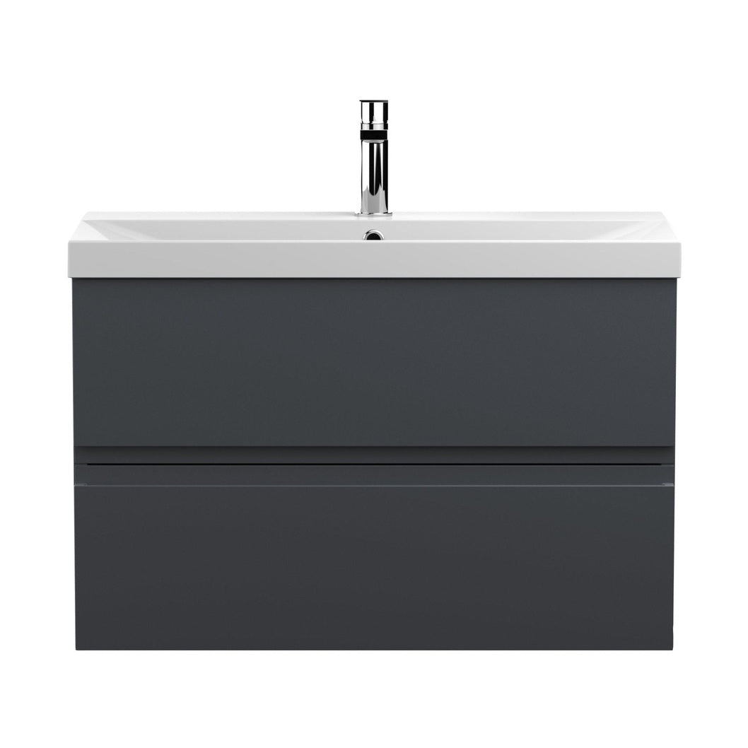 Hudson Reed Urban 800mm Wall Hung 2 Drawer Vanity & Basin 3 Contemp Soft Black MFC Painted Matt 550x810x395mm - JJ Building Materials