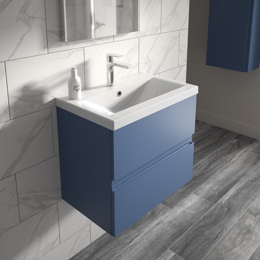 Hudson Reed Urban 800mm Wall Hung 2-drawer Vanity Unit & Basin 1 Contemp Satin Blue MFC Painted Matt 540x810x390mm - JJ Building Materials