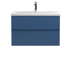 Hudson Reed Urban 800mm Wall Hung 2 - drawer Vanity Unit & Basin 1 Contemp Satin Blue MFC Painted Matt 540x810x390mm - JJ Building Materials