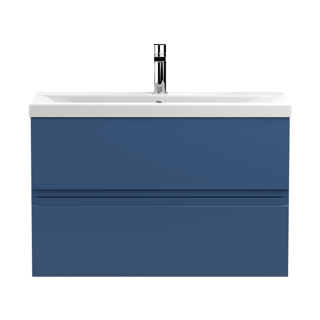 Hudson Reed Urban 800mm Wall Hung 2-drawer Vanity Unit & Basin 1 Contemp Satin Blue MFC Painted Matt 540x810x390mm - JJ Building Materials