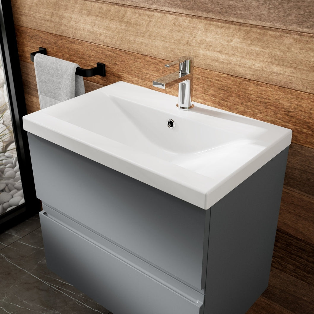 Hudson Reed Urban 800mm Wall Hung 2-drawer Vanity Unit & Basin 1 Contemp Satin Grey MFC Painted Matt 540x810x390mm - JJ Building Materials