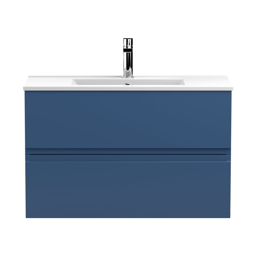 Hudson Reed Urban 800mm Wall Hung 2-drawer Vanity Unit & Basin 2 Contemp Satin Blue MFC Painted Matt 518x805x395mm - JJ Building Materials