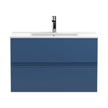Hudson Reed Urban 800mm Wall Hung 2-drawer Vanity Unit & Basin 2 Contemp Satin Blue MFC Painted Matt 518x805x395mm - JJ Building Materials