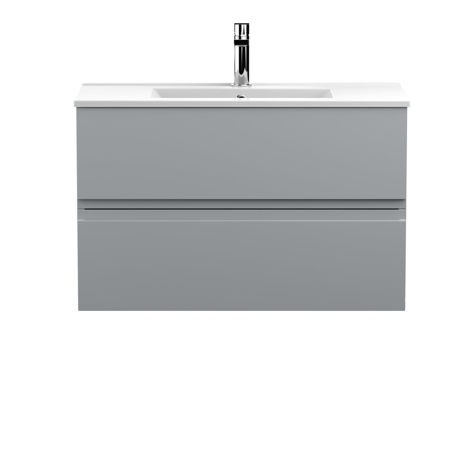 Hudson Reed Urban 800mm Wall Hung 2 - drawer Vanity Unit & Basin 2 Contemp Satin Grey MFC Painted Matt 518x805x395mm - JJ Building Materials