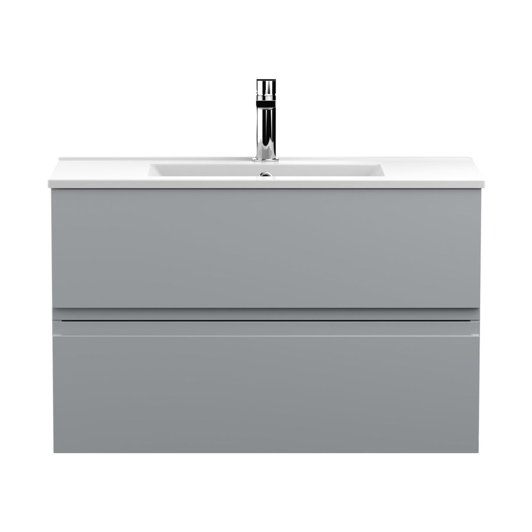 Hudson Reed Urban 800mm Wall Hung 2-drawer Vanity Unit & Basin 2 Contemp Satin Grey MFC Painted Matt 518x805x395mm - JJ Building Materials