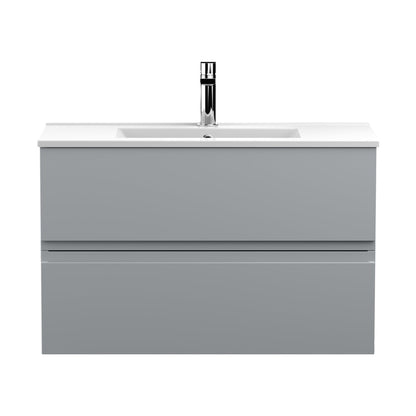Hudson Reed Urban 800mm Wall Hung 2-drawer Vanity Unit & Basin 2 Contemp Satin Grey MFC Painted Matt 518x805x395mm - JJ Building Materials