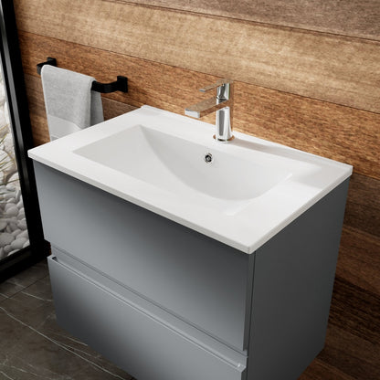 Hudson Reed Urban 800mm Wall Hung 2-drawer Vanity Unit & Basin 2 Contemp Satin Grey MFC Painted Matt 518x805x395mm - JJ Building Materials
