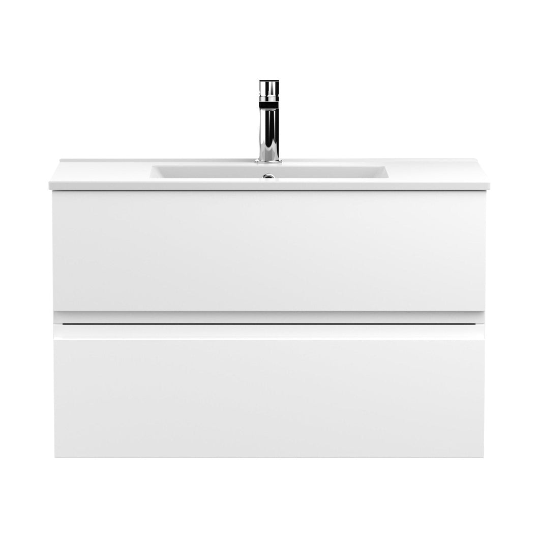 Hudson Reed Urban 800mm Wall Hung 2-drawer Vanity Unit & Basin 2 Contemp Satin White MFC Painted Matt 518x805x395mm - JJ Building Materials