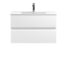 Hudson Reed Urban 800mm Wall Hung 2 - drawer Vanity Unit & Basin 2 Contemp Satin White MFC Painted Matt 518x805x395mm - JJ Building Materials