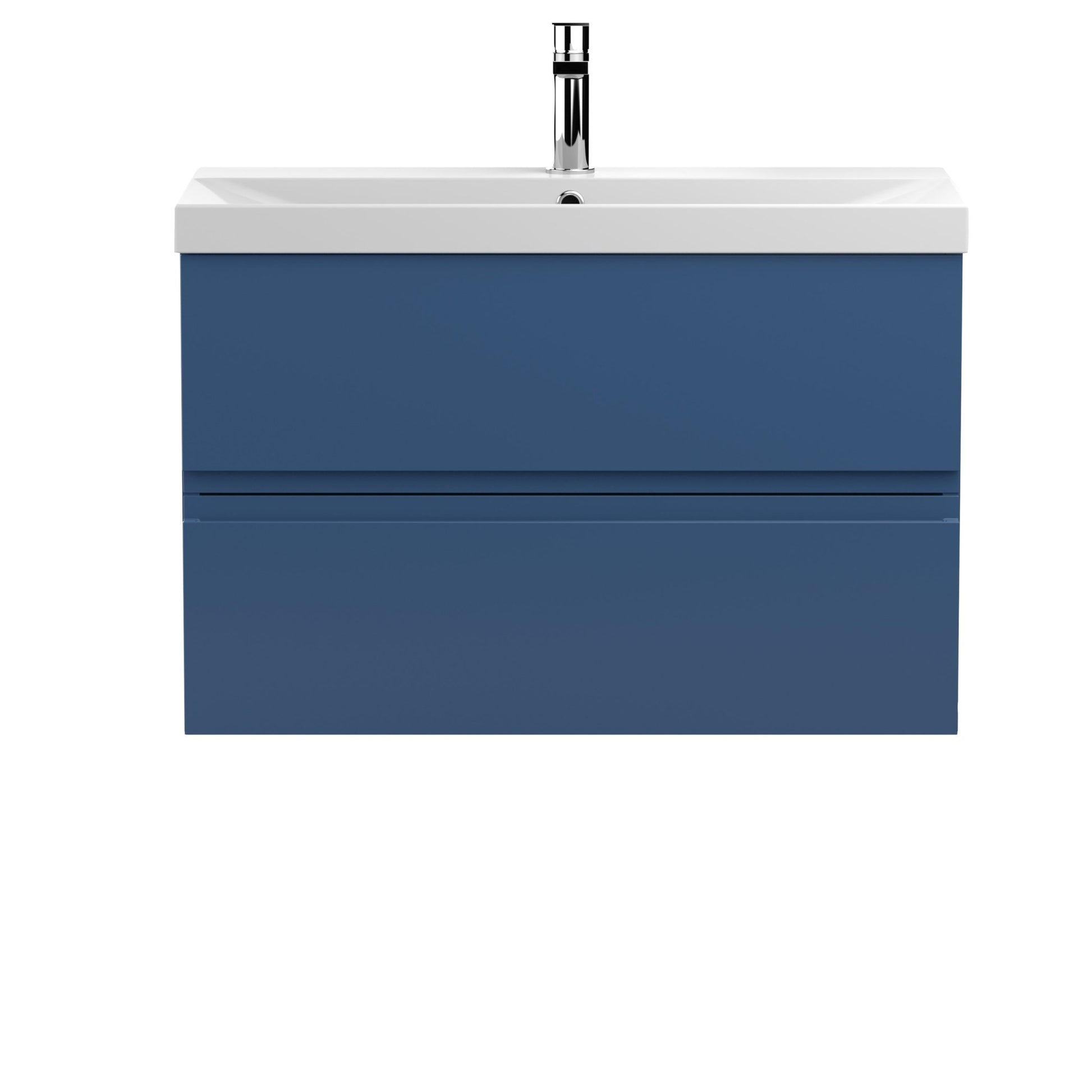 Hudson Reed Urban 800mm Wall Hung 2 - drawer Vanity Unit & Basin 3 Contemp Satin Blue MFC Painted Matt 550x810x395mm - JJ Building Materials