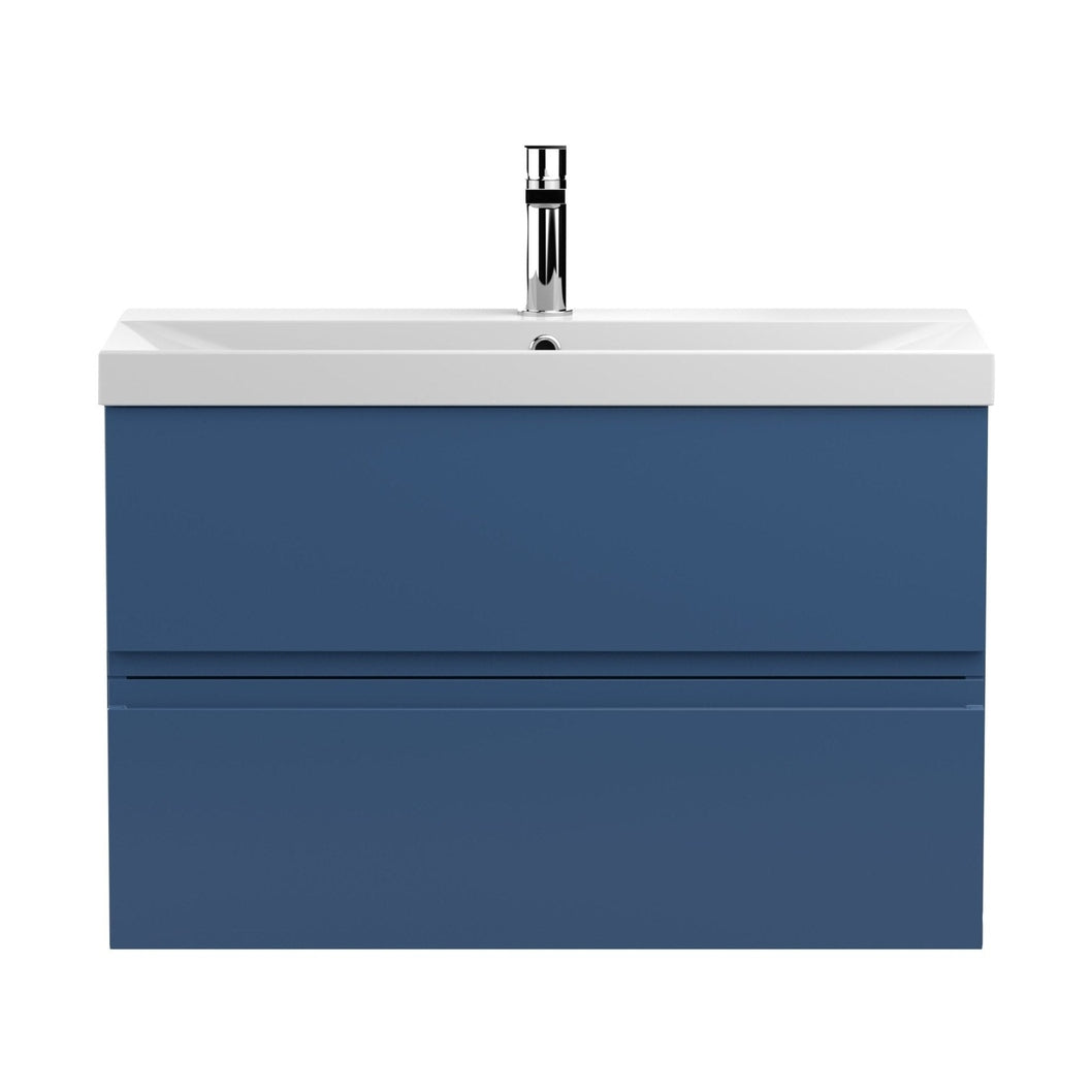 Hudson Reed Urban 800mm Wall Hung 2-drawer Vanity Unit & Basin 3 Contemp Satin Blue MFC Painted Matt 550x810x395mm - JJ Building Materials