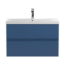 Hudson Reed Urban 800mm Wall Hung 2-drawer Vanity Unit & Basin 3 Contemp Satin Blue MFC Painted Matt 550x810x395mm - JJ Building Materials