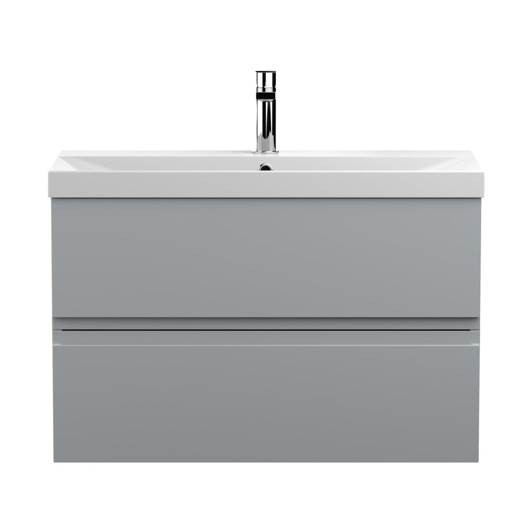 Hudson Reed Urban 800mm Wall Hung 2-drawer Vanity Unit & Basin 3 Contemp Satin Grey MFC Painted Matt 550x810x395mm - JJ Building Materials