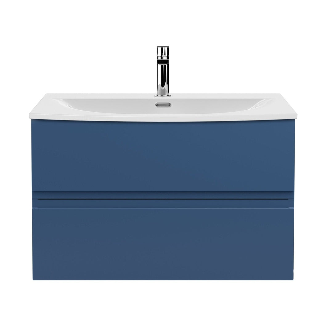 Hudson Reed Urban 800mm Wall Hung 2 Drawer Vanity Unit & Basin 4 Contemp Satin Blue MFC Painted Matt 550x810x395mm - JJ Building Materials