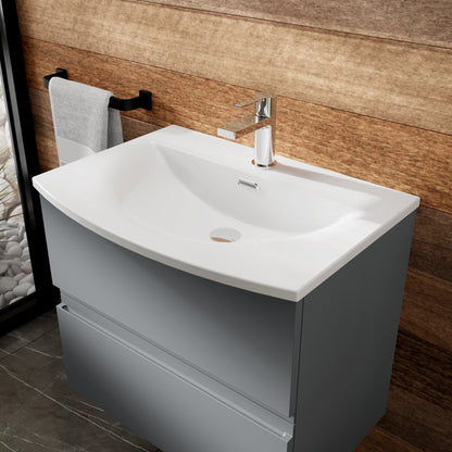Hudson Reed Urban 800mm Wall Hung 2 Drawer Vanity Unit & Basin 4 Contemp Satin Grey MFC Painted Matt 550x810x395mm - JJ Building Materials