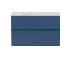 Hudson Reed Urban 800mm Wall Hung 2 - drawer Vanity Unit & Laminate Worktop Contemp Satin Blue MFC Painted Matt 522x805x390mm - URB306LBG - JJ Building Materials