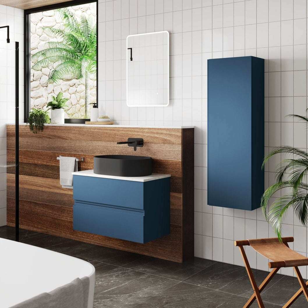 Hudson Reed Urban Tall Unit Contemp Satin Blue MFC Painted Matt 1400x400x385mm - JJ Building Materials