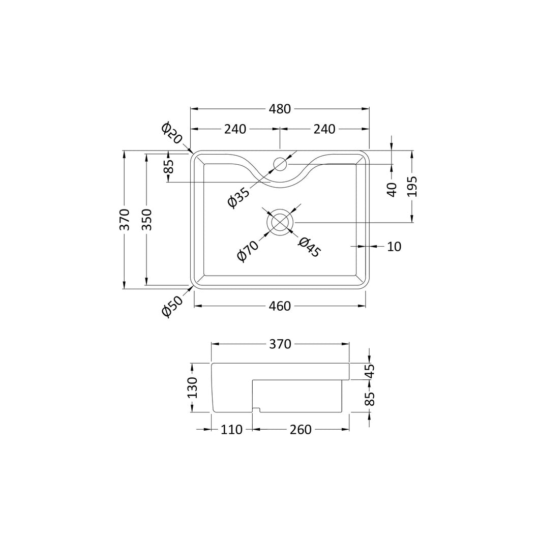 Hudson Reed Vessels Semi-recessed Basin Contemp White Vitreous China 130x480x370mm - JJ Building Materials