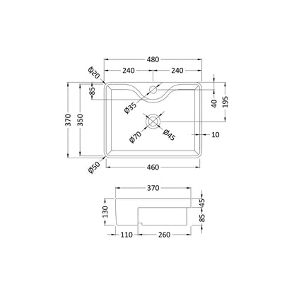 Hudson Reed Vessels Semi-recessed Basin Contemp White Vitreous China 130x480x370mm - JJ Building Materials