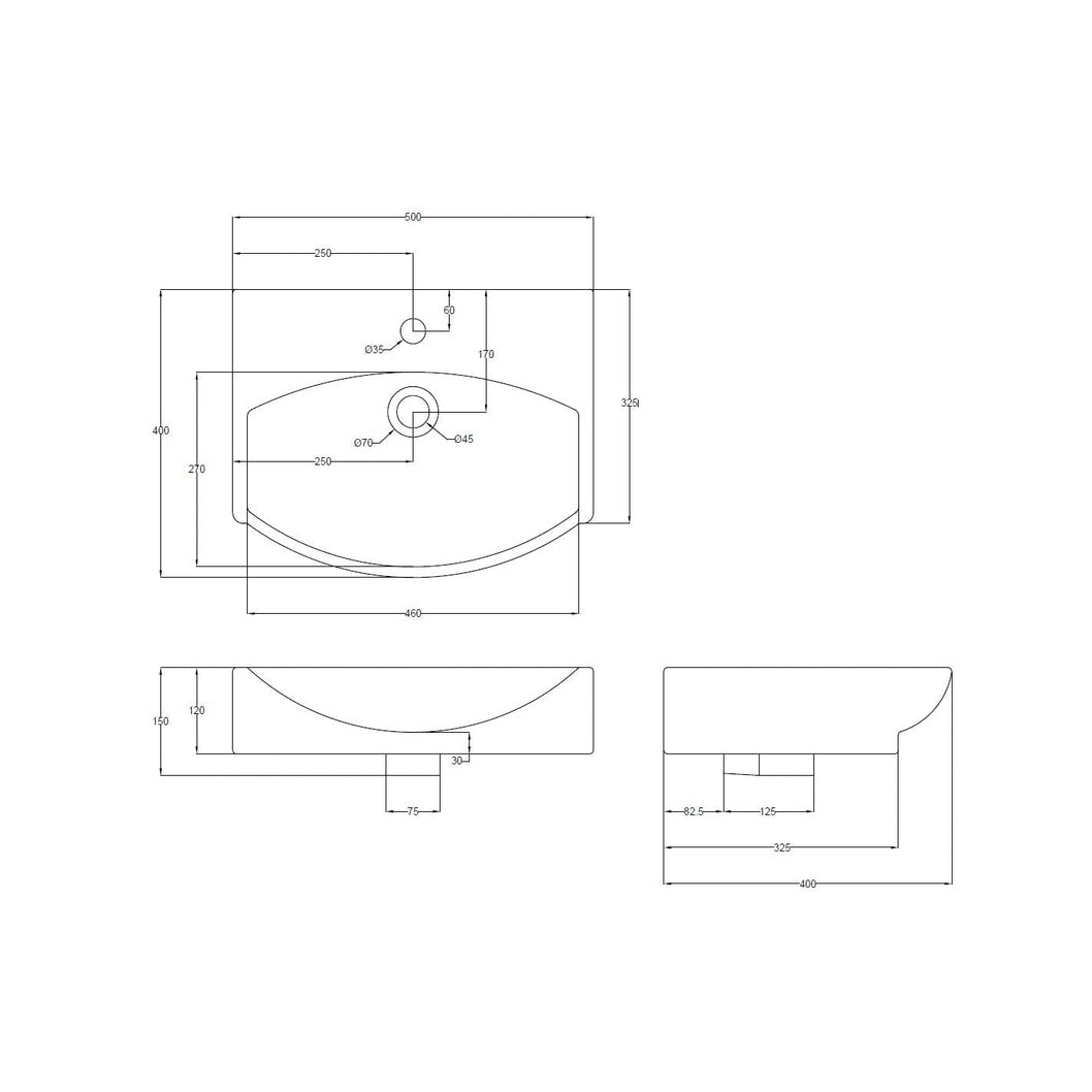 Hudson Reed Wall Hung Basins Wall Hung Vessel Contemp White Vitreous China 150x500x400mm - JJ Building Materials