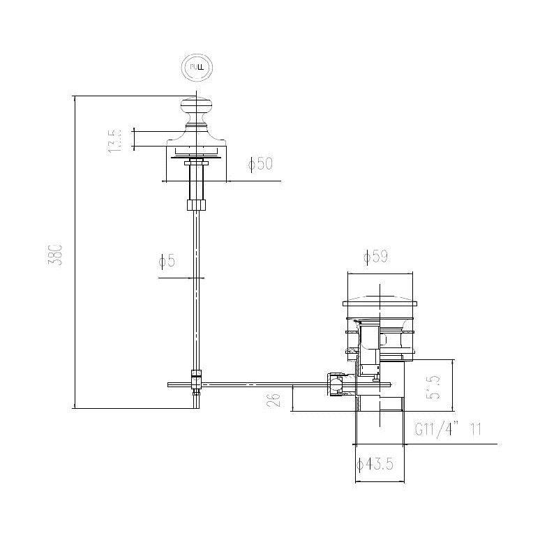 Hudson Reed Wastes Pull Up Waste Trad Black Brass 44x50x50mm - JJ Building Materials